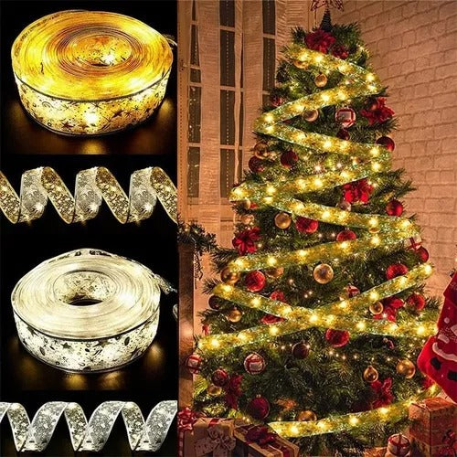 Cinta De Seda Navidad Con Luces