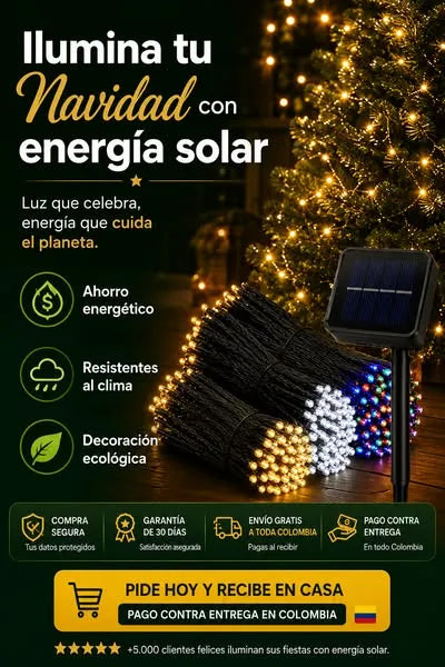 Luces Navidad Panel Solar 100 Led