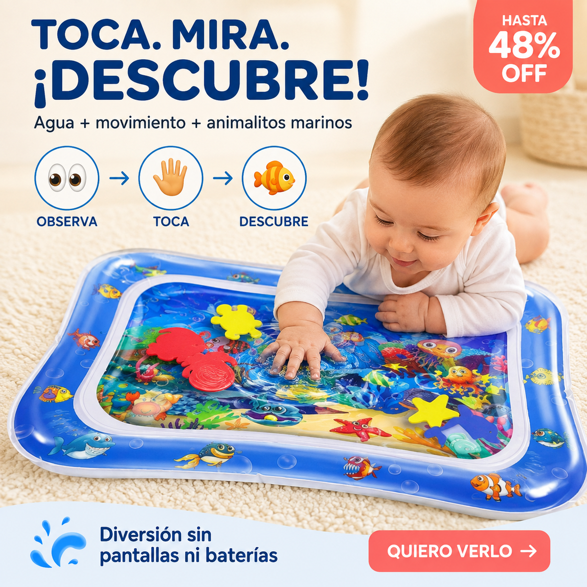 Tapete juego sensorial de agua para bebe